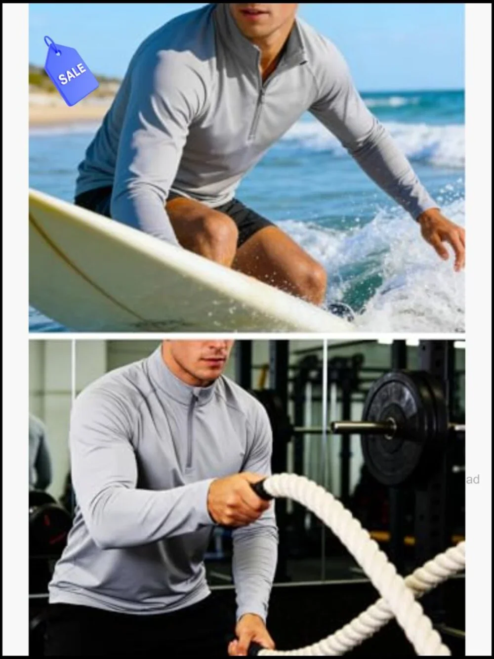 Men's UPF 50+ Long Sleeve Sun Shirt 1/4 Zip Rash Guard Athletic Tee